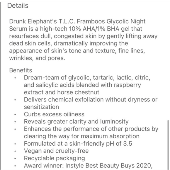 Drunk Elephant TLC Frambroos Glycolic Night Serum - Picture 4 of 5